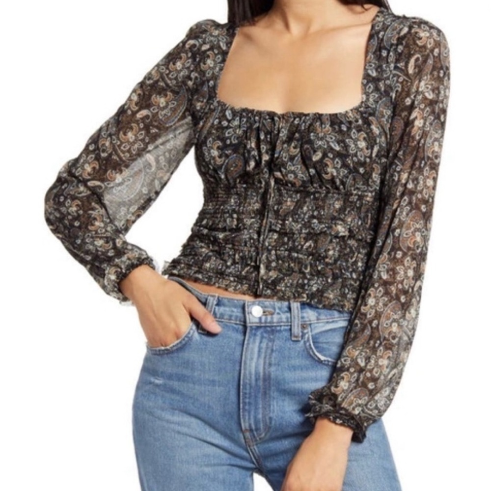 Free People Lolita Top Womens Small Chiffon Floral Paisley Boho Y2K Whimsigoth